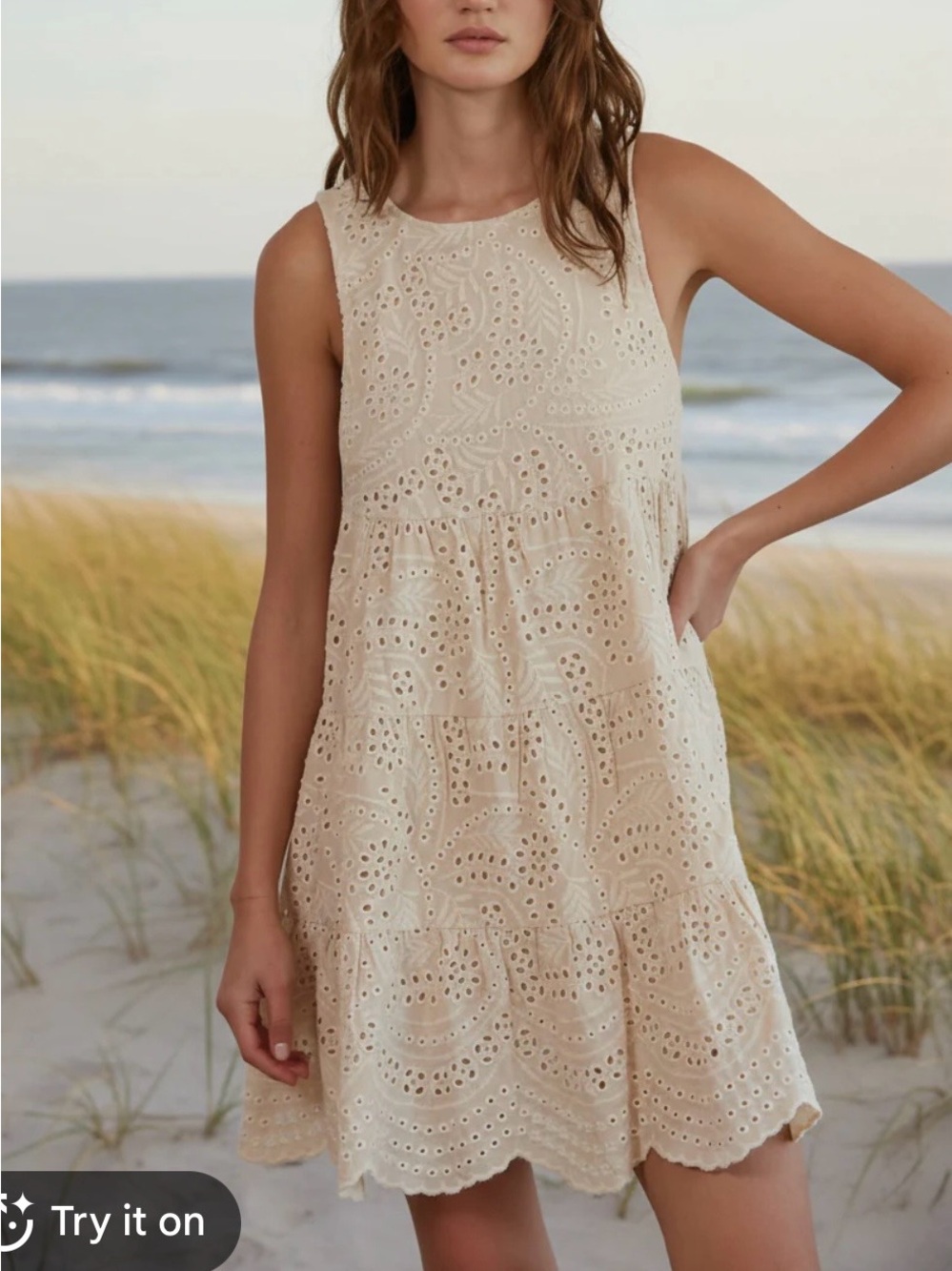By Together Cream Eyelet Tiered Mini Dress